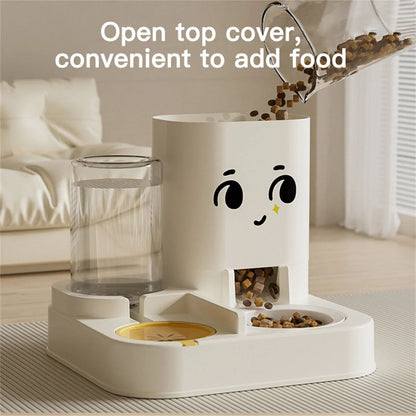 Pet Cartoon Feeding And Watering Dispenser With Large