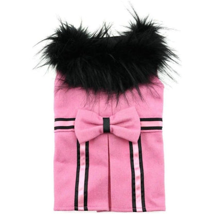 Wool Blend Pink Faux Fur Collar Classic Dog Harness Coat with matching Leash