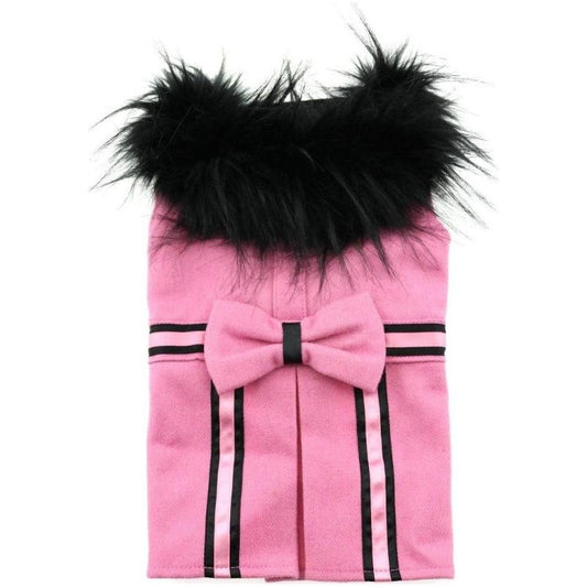 Wool Blend Pink Faux Fur Collar Classic Dog Harness Coat with matching Leash