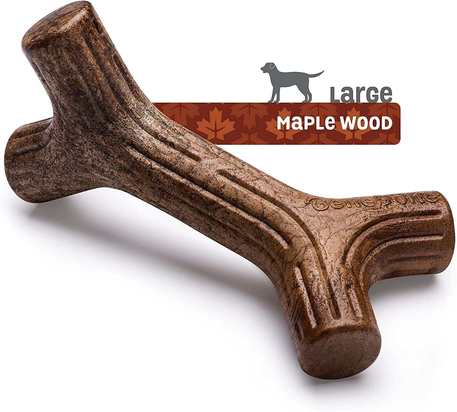 Bene Bone in Maple Wood, a safe dog bone for heavy chewers with textured design for better grip