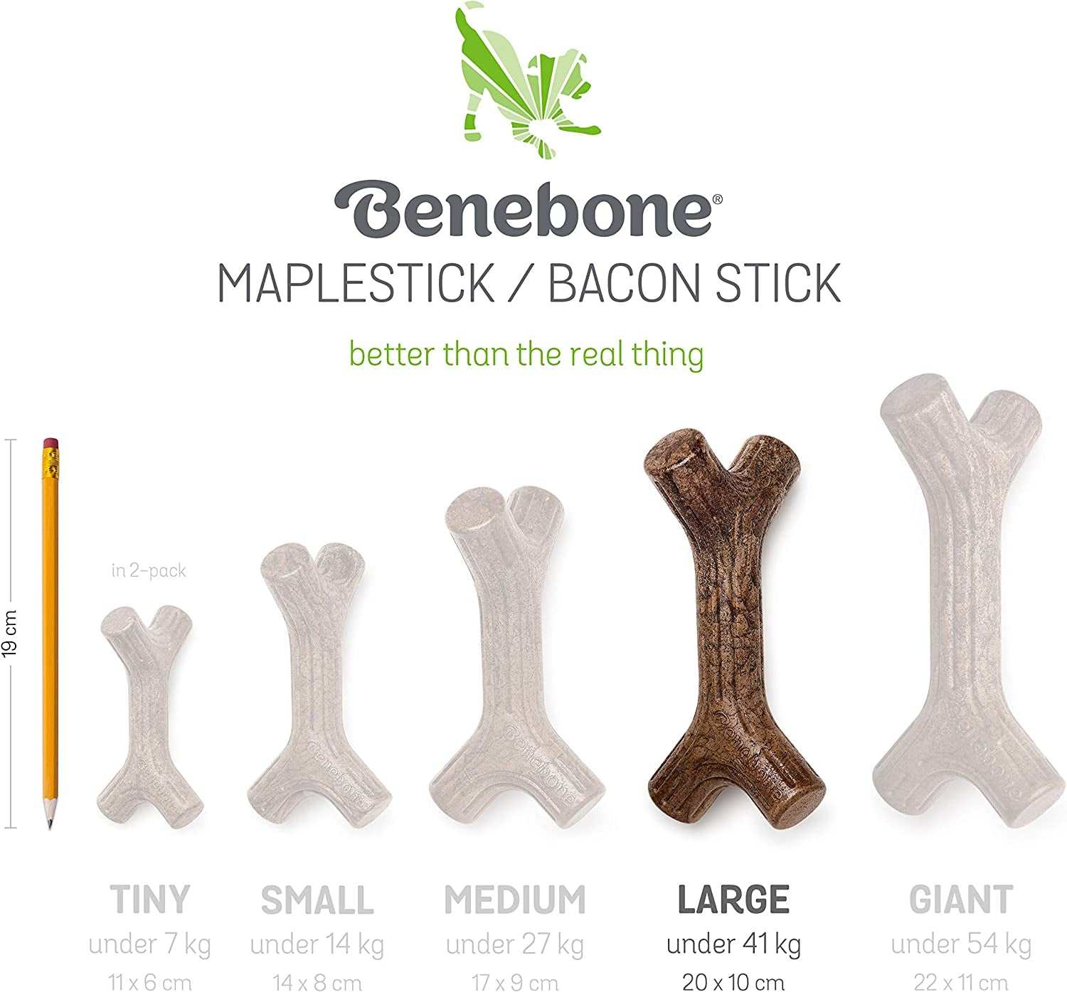 Bene Bone Maplestick Bacon Stick in various sizes, safe dog bone for heavy chewers