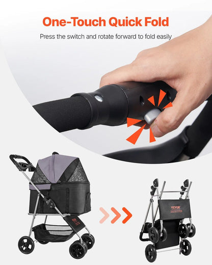 Berry Charmz - Pet Stroller -  35 lbs Weight Capacity, Foldable Dog Stroller Cart, 4 Wheels Cats Pram with Detachable Carr...