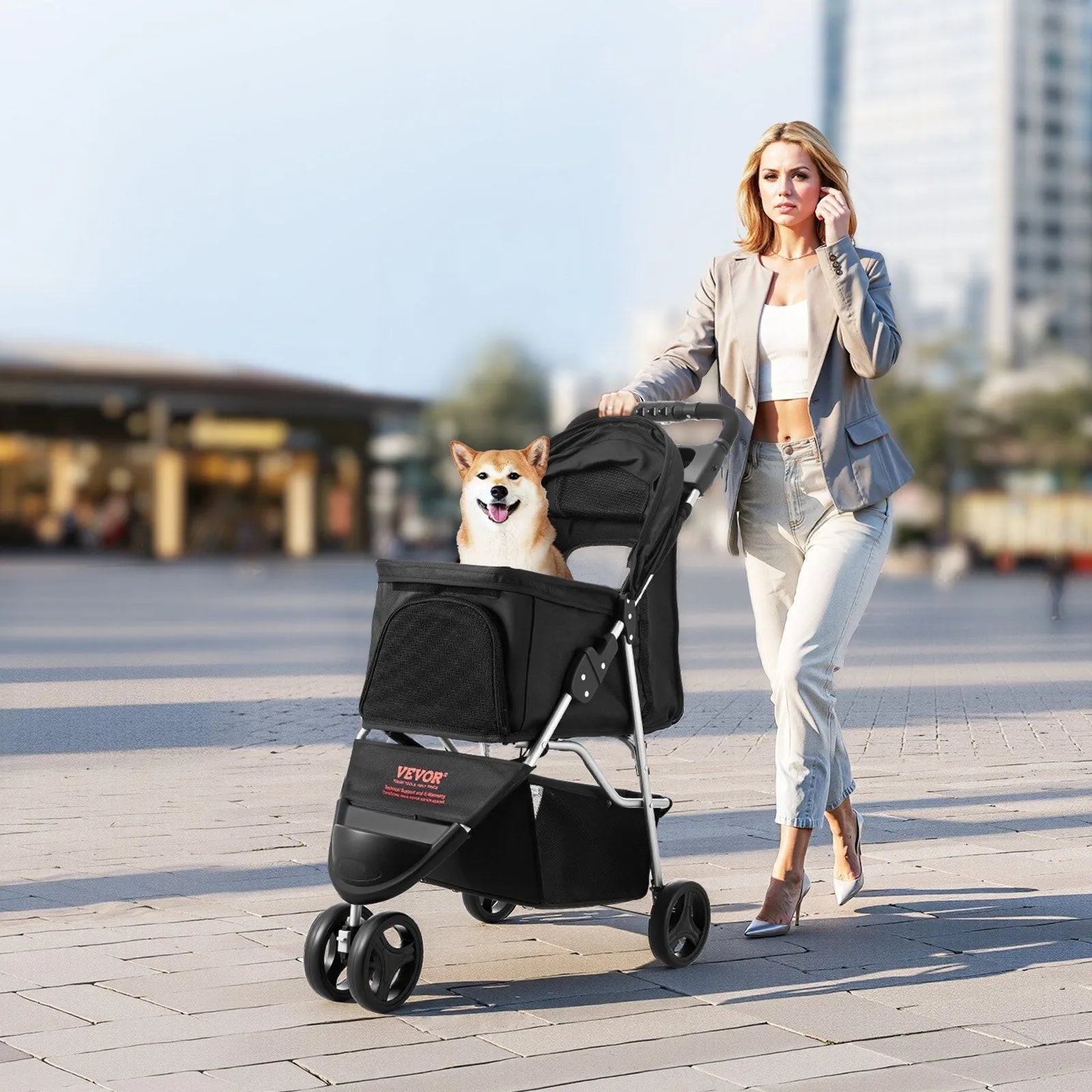 Berry Charmz - Pet Stroller Foldable 3 Wheels Dog Stroller with Brake up to 35lbs Travel Camp