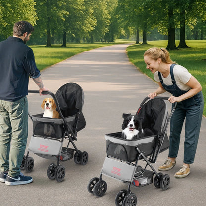 Berry Charmz - Pet Stroller Foldable 4 Wheels Travel Dog Stroller Reversible Handle up to 44lbs