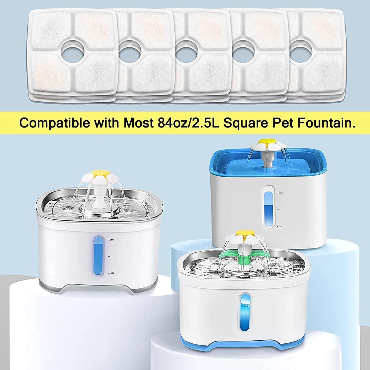 Best cat water fountain filter refills compatible with most 84oz square pet fountains