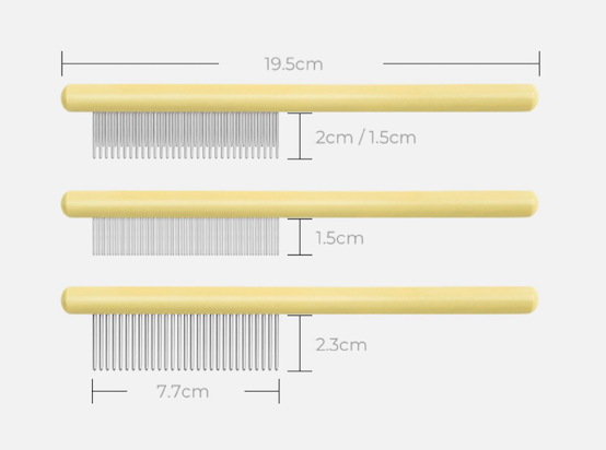 Set of three MangoPets combs, the best comb for pet hair removal with different sizes and types for grooming