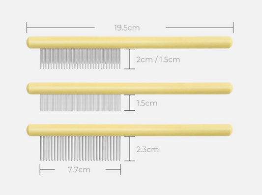 Set of three MangoPets combs, the best comb for pet hair removal with different sizes and types for grooming