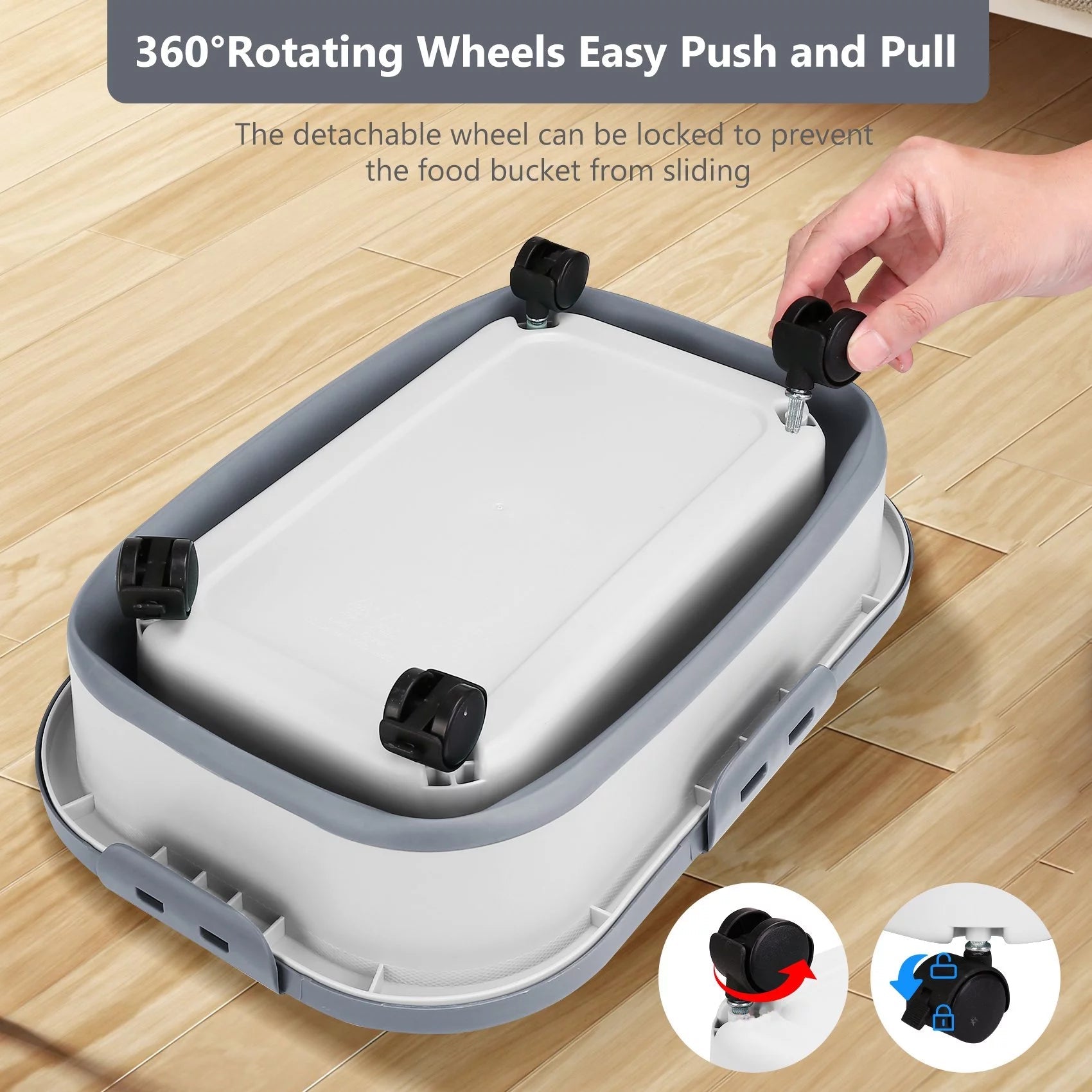 Purrfect Pet Kingdom best pet food container with lid featuring 360-degree rotating wheels for easy mobility