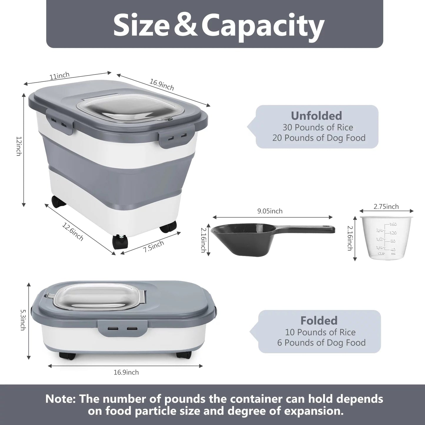 Purrfect Pet Kingdom best pet food container with lid, 30 pounds capacity for rice and 20 pounds for dog food