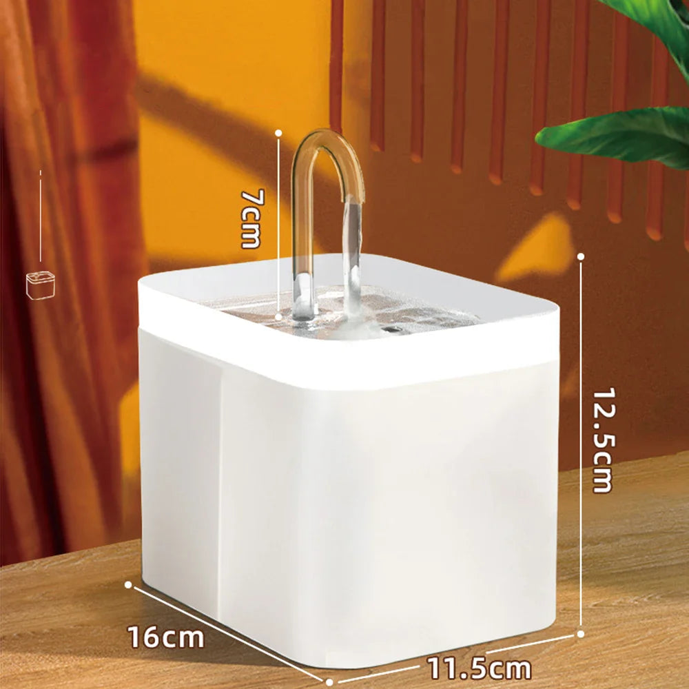 Compact white water fountain for pets showing measurements, ideal as the best pet water fountain for cats and dogs