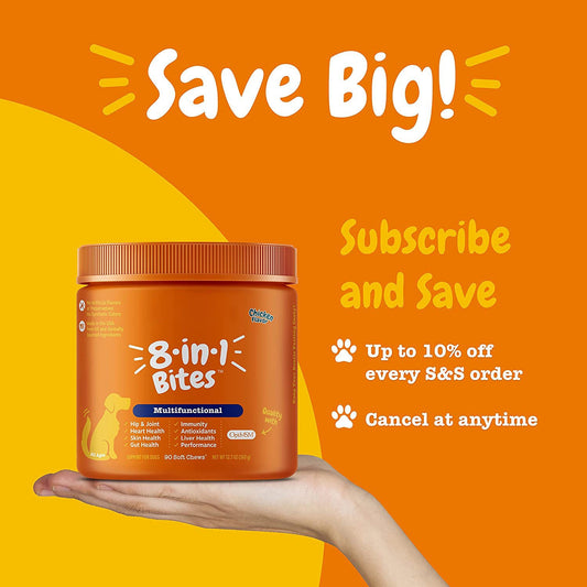 8-in-1 Bites Multivitamins for Dogs in an Orange Container, best vitamins for dog health