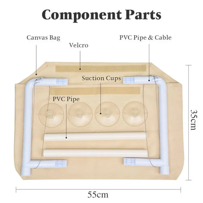 Component parts of Purrfect Pet Kingdom elevated perch with PVC pipes suction cups and canvas bag best window seat for cats