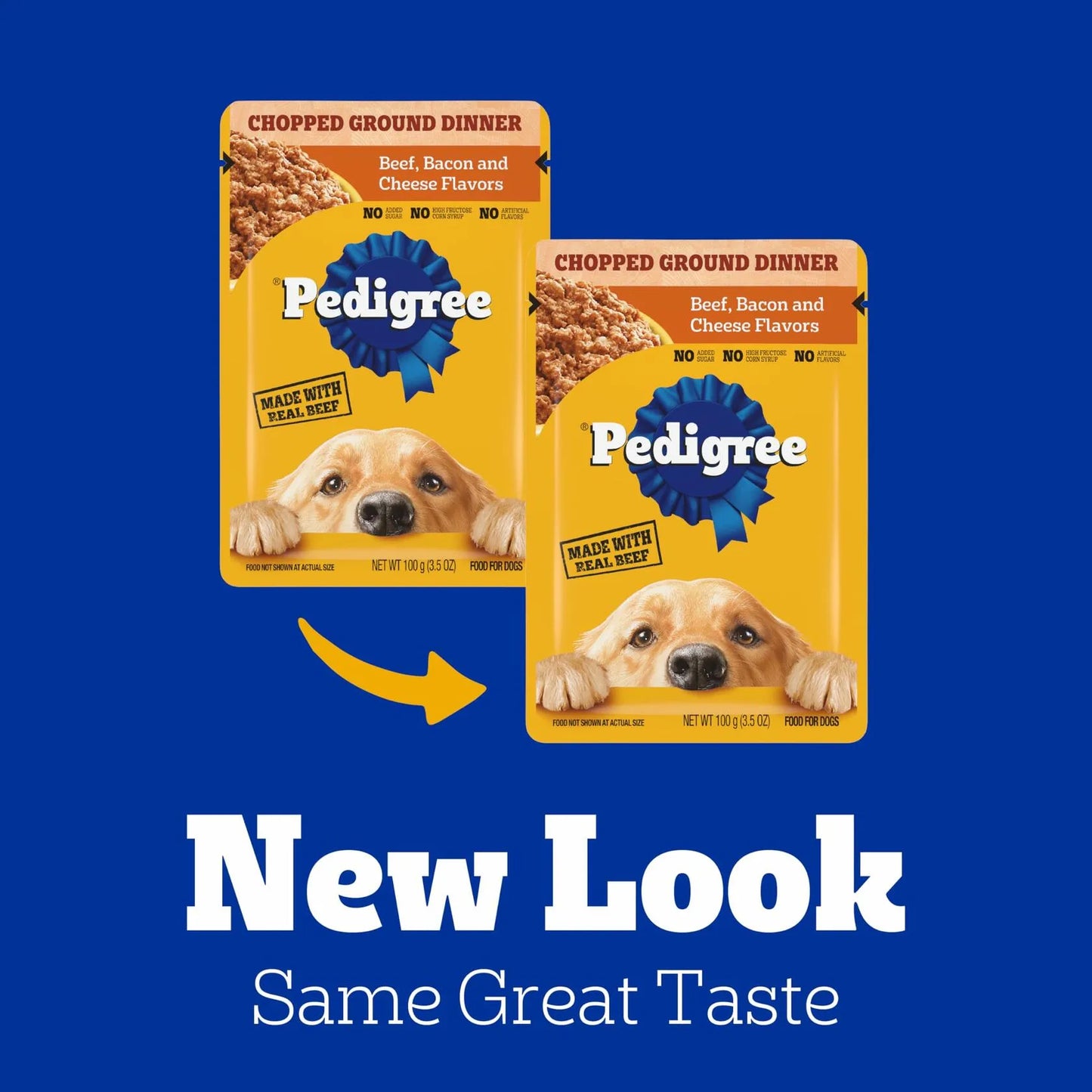 BestBy11/25 Pedigree Adult Soft Wet Dog Food in Beef, Bacon, and Cheese flavor, by Deal US, 10.34 oz pack for dogs.