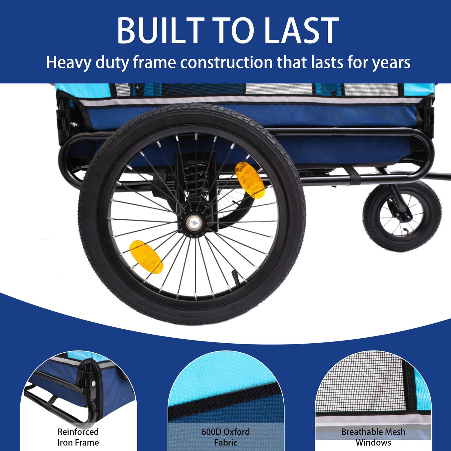 Heavy Duty Pet Stroller - Foldable Utility Bicycle Trailer