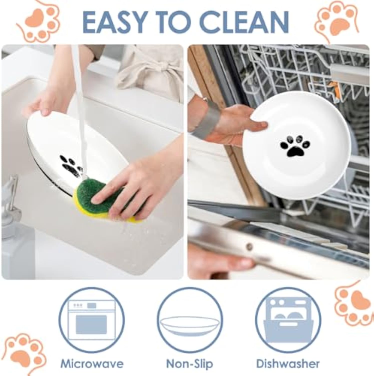 Purrfect Pet Kingdom Ceramic Cat Food Bowls Whisker Friendly Cat Bowls With Nonsl (Paw print plate gray) - Premium Pet Bowls & Feeders