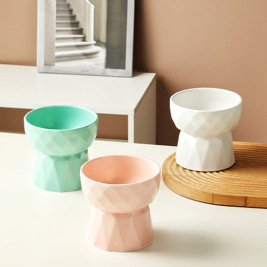 Ceramic High Foot Cervical Protection Pet Bowl