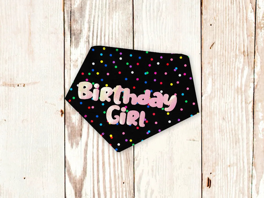 BibbyBubby - Purrfect Pet Kingdom "Birthday Girl" Metallic Pink on Black Confetti Dog Bandana - Dog Bandanas