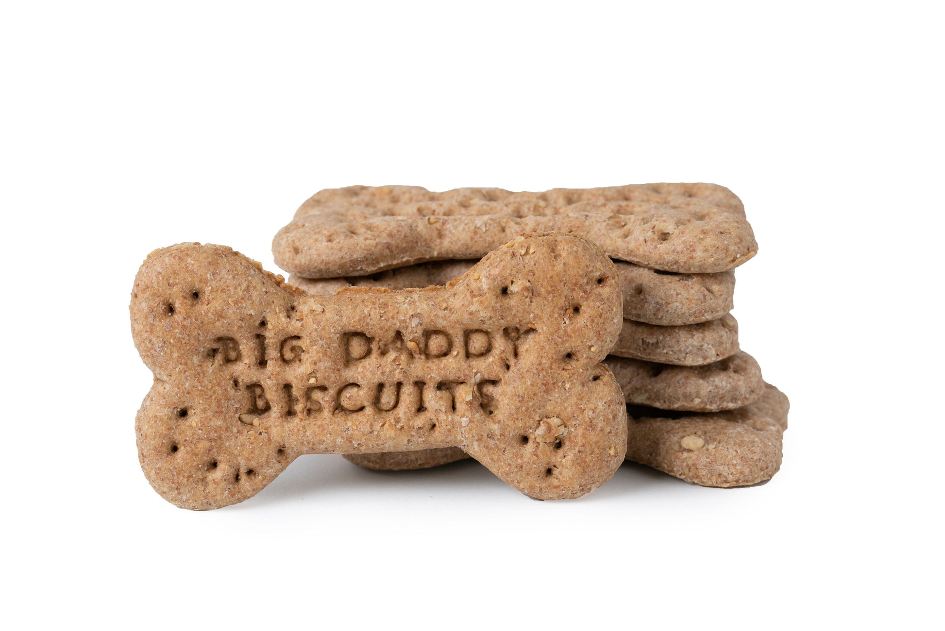 Branded dog bones from Purrfect Pet Kingdom with a delightful Big Daddy Biscuit design