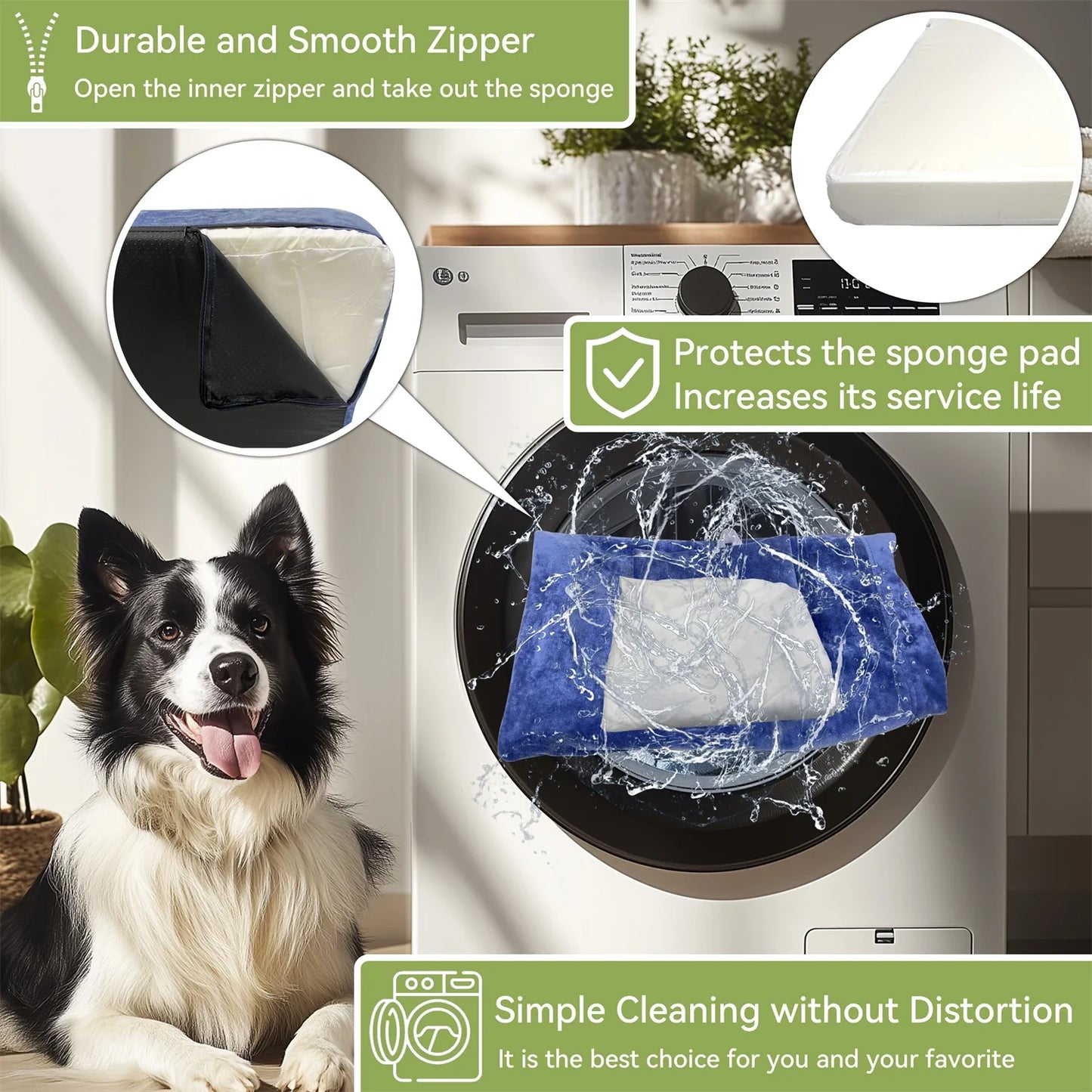 Large dog bed for big dogs with durable zipper and water-resistant sponge for easy cleaning