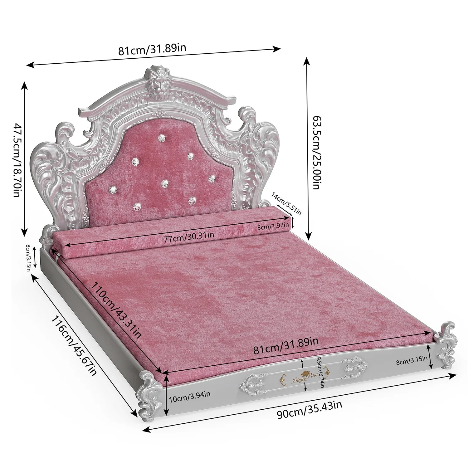 Elegant pink large dog bed for big dogs with ornate design and plush cushioning for comfort