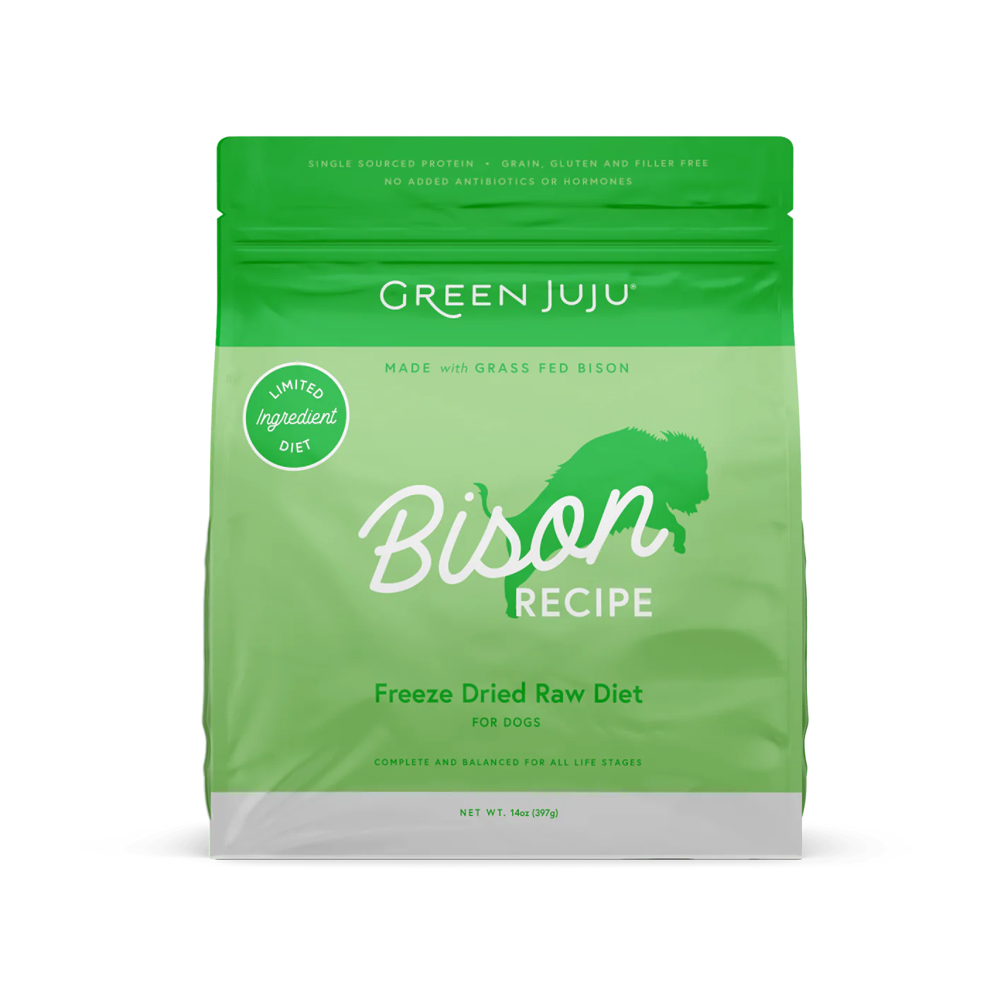 Green Juju Bison Recipe Freeze Dried Dog Food 14oz 🦬