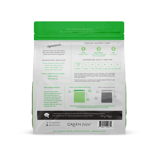 Green Juju Bison Recipe Freeze Dried Dog Food 14oz 🦬