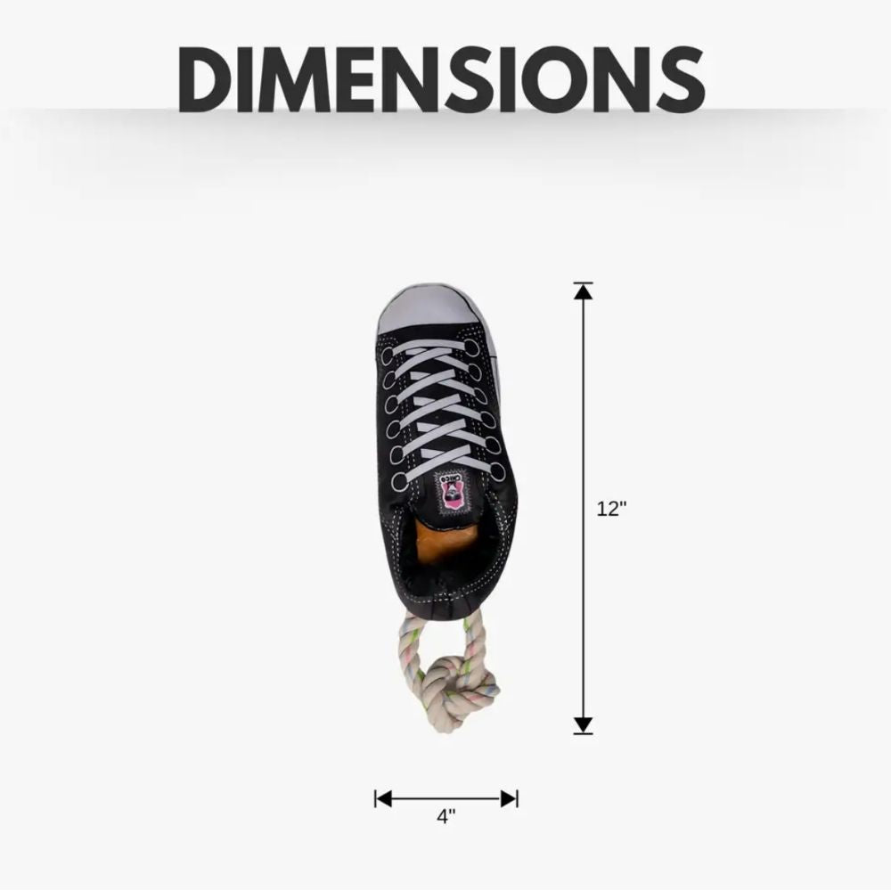 Dog Treats Squeaky Comfort Plush Sneaker Toy with Treat - size and texture image for dog treats