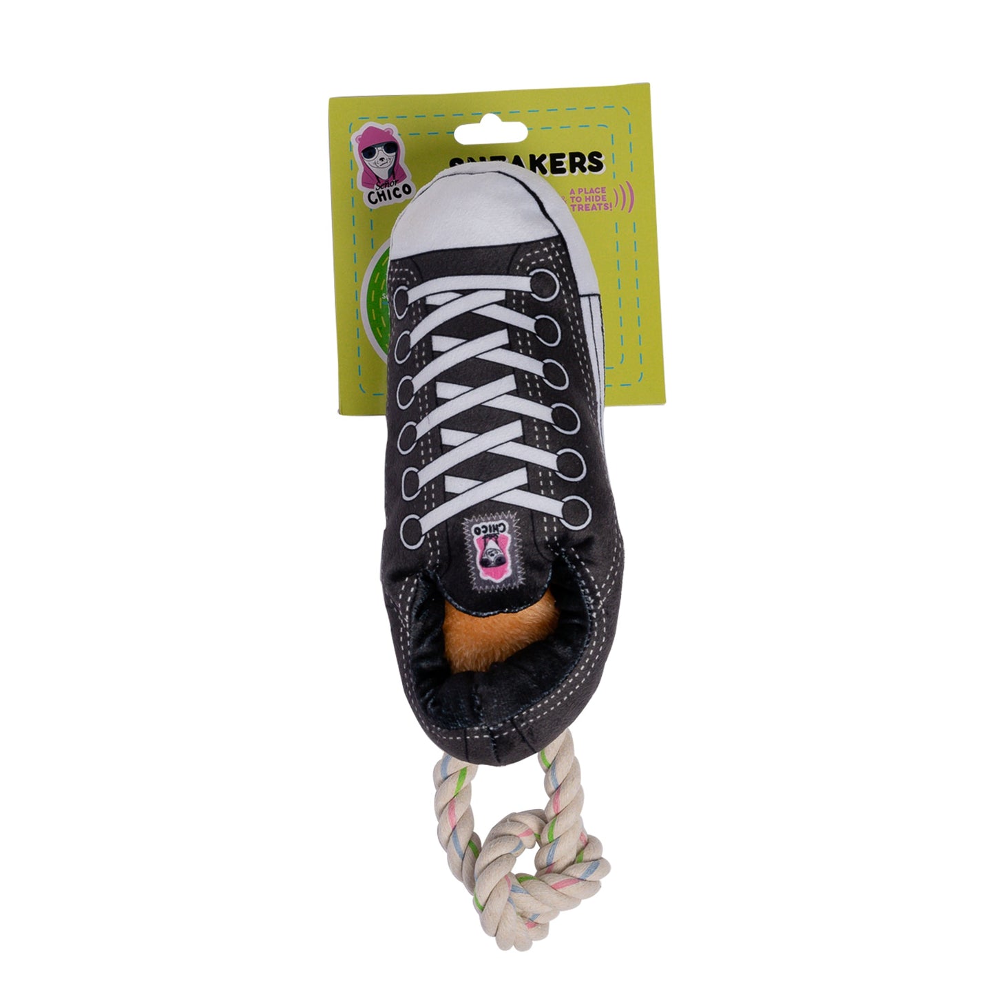 Dog Treats Squeaky Comfort Plush Sneaker Toy with Treat - lifestyle product image for dog treats