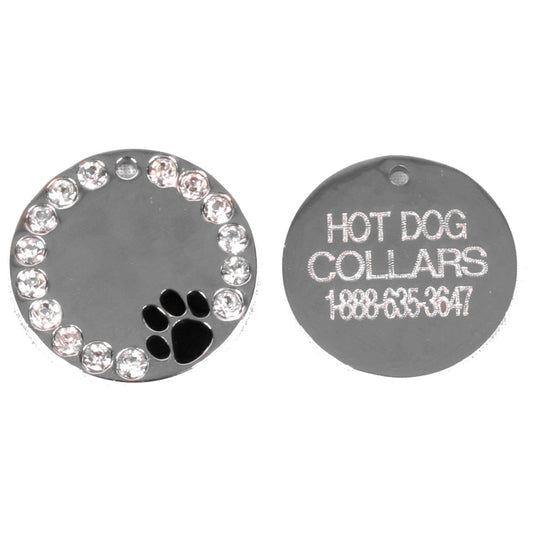 Pawprint and Crystal Engraved Dog ID Tag
