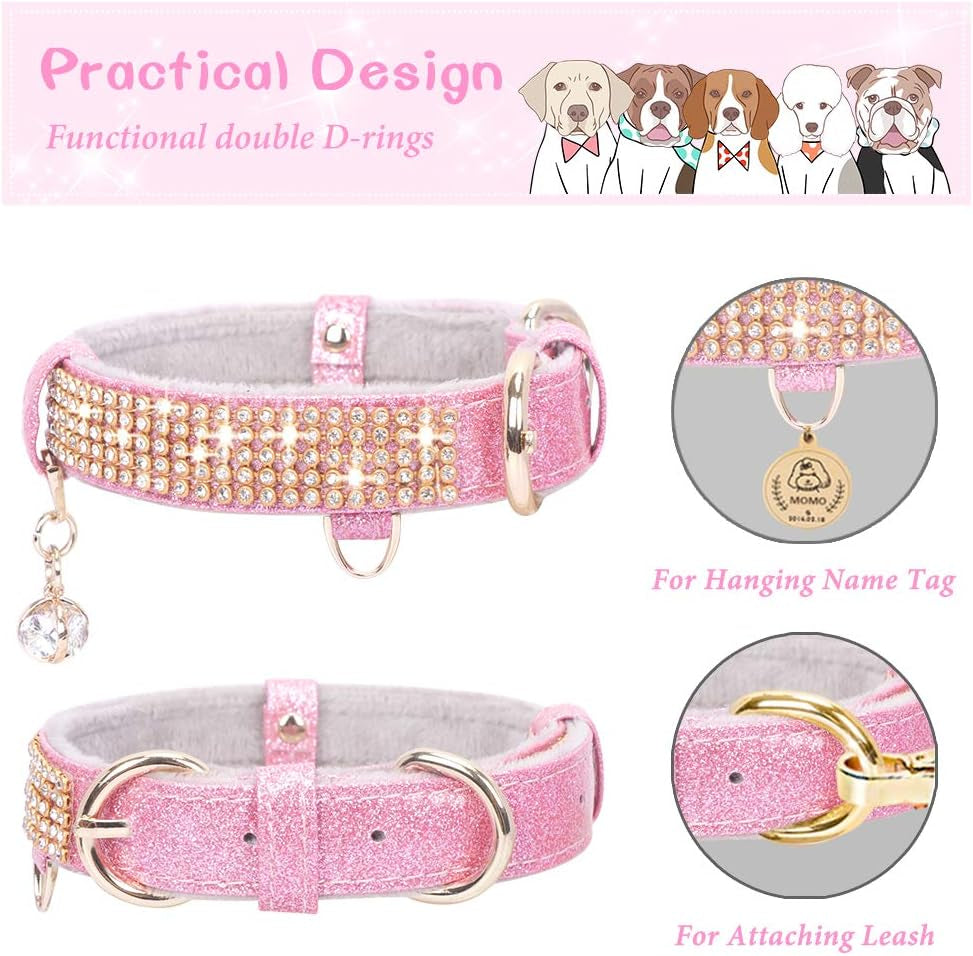 Bling cat collar with charm in pink featuring double D-rings and a sparkling design
