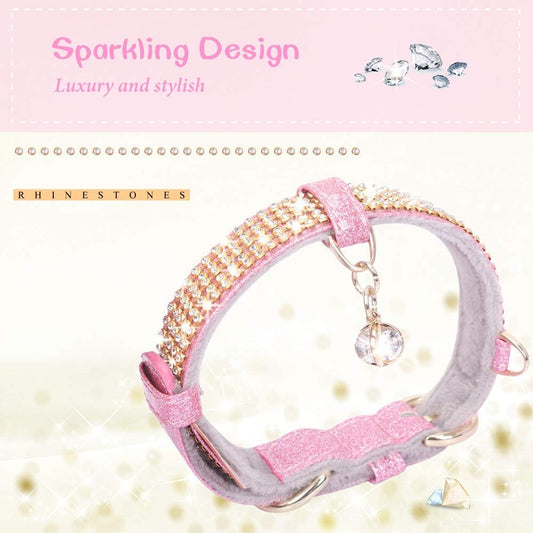 Bling cat collar with charm in pink featuring sparkling rhinestones for stylish pets