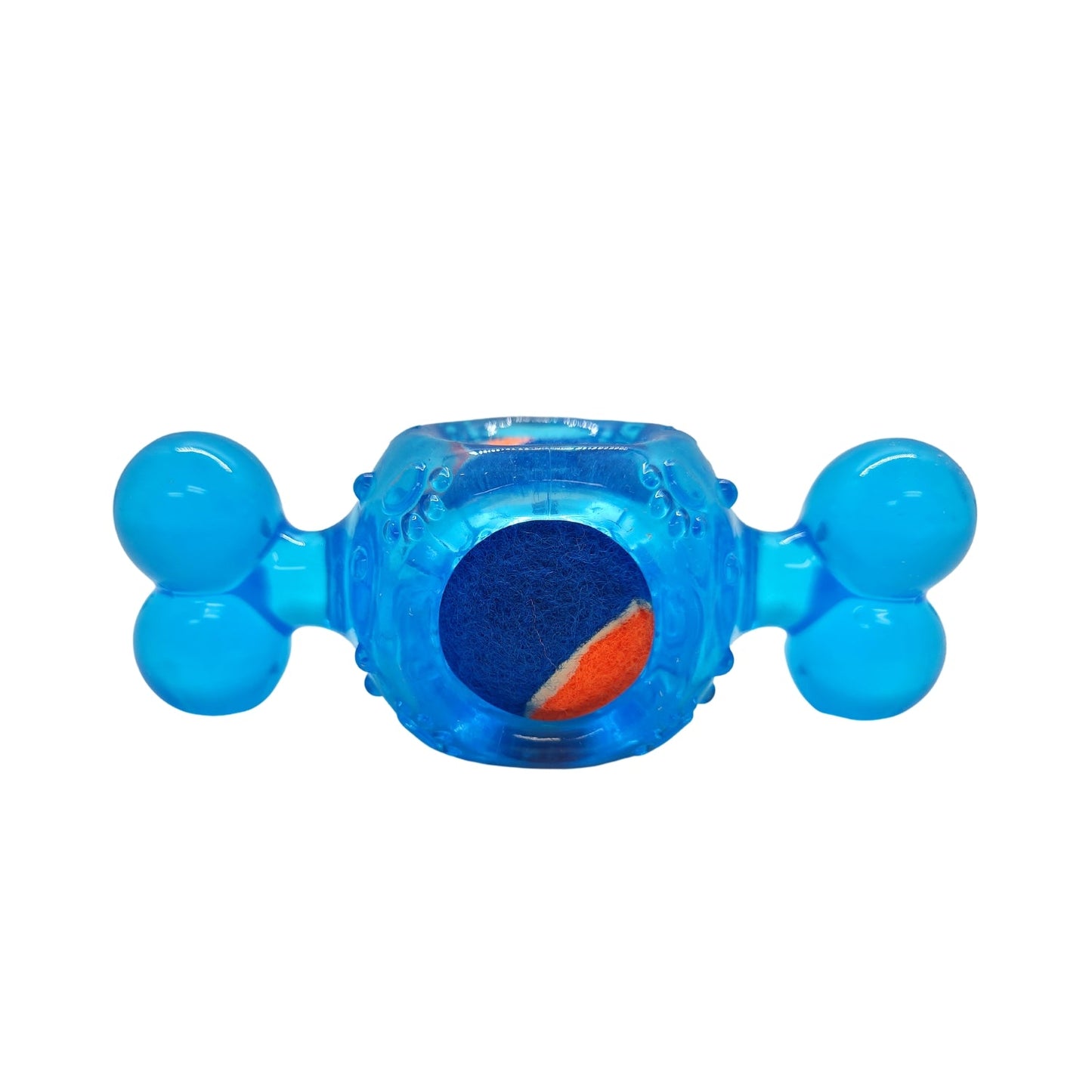 Dog Treats Blue Candy-Inspired Squeaky Tennis Ball Chew Toy - close up product image for dog treats