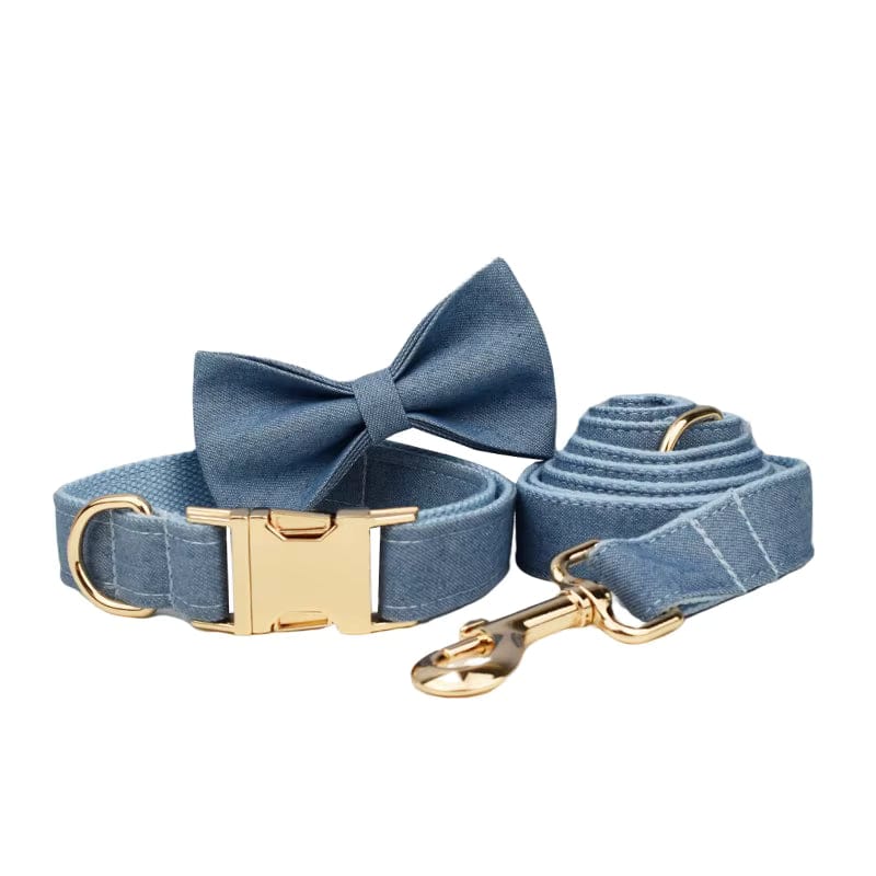 Classic Blue Denim 5-Piece Dog Harness and Leash Walking Set
