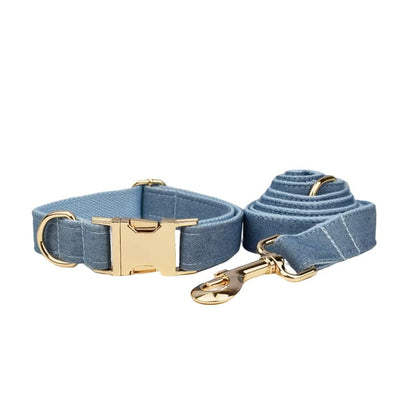 Classic Blue Denim 5-Piece Dog Harness and Leash Walking Set