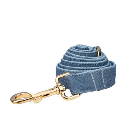 Classic Blue Denim 5-Piece Dog Harness and Leash Walking Set