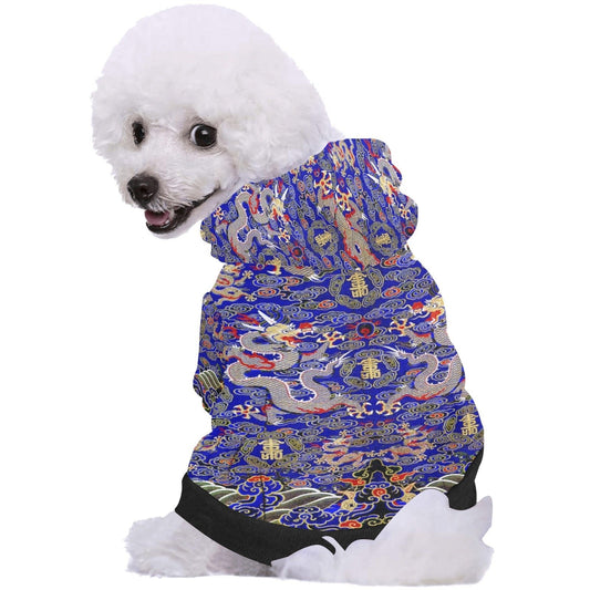 Pet Apparel Blue Imperial Dragon Button Hoodie for Daily Use - detail product image for pet apparel