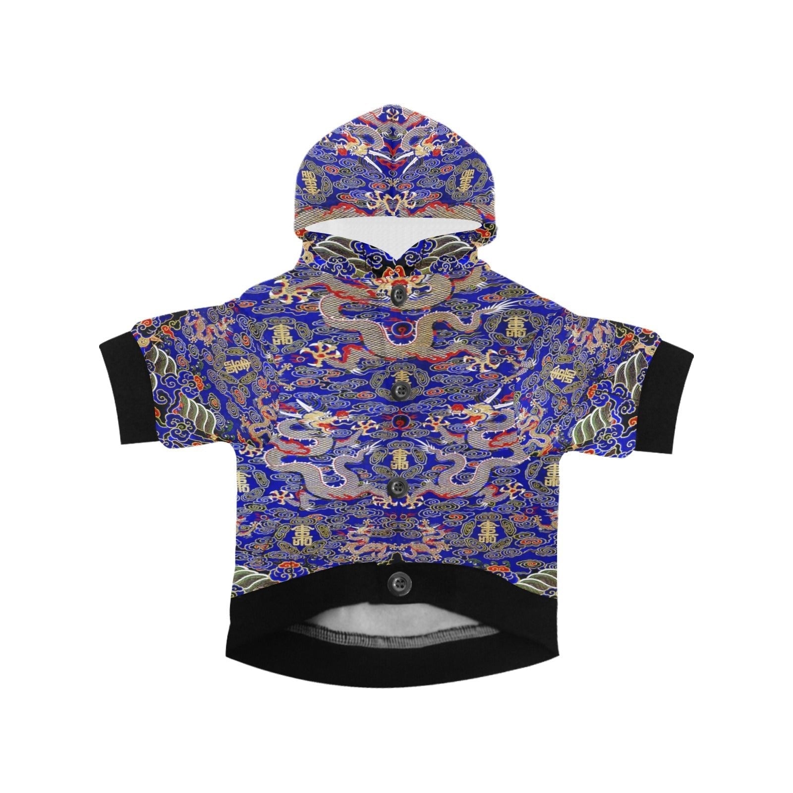Pet Apparel Blue Imperial Dragon Button Hoodie for Daily Use - lifestyle product image for pet apparel