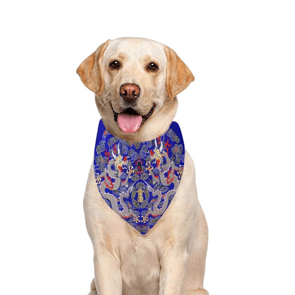 Pet Apparel Blue Imperial Dragon Double-Sided Bandana Essent - close up product image for pet apparel