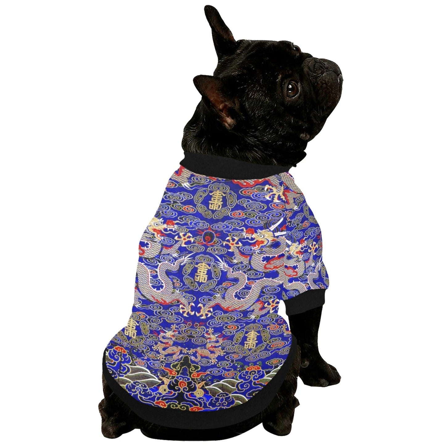 Pet Apparel Blue Imperial Dragon Round Neck Shirt Essential - size and texture image for pet apparel