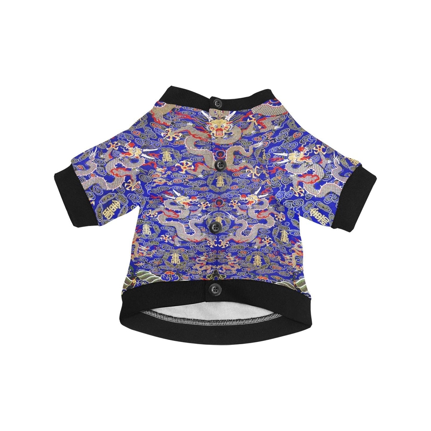 Pet Apparel Blue Imperial Dragon Round Neck Shirt Essential - lifestyle product image for pet apparel