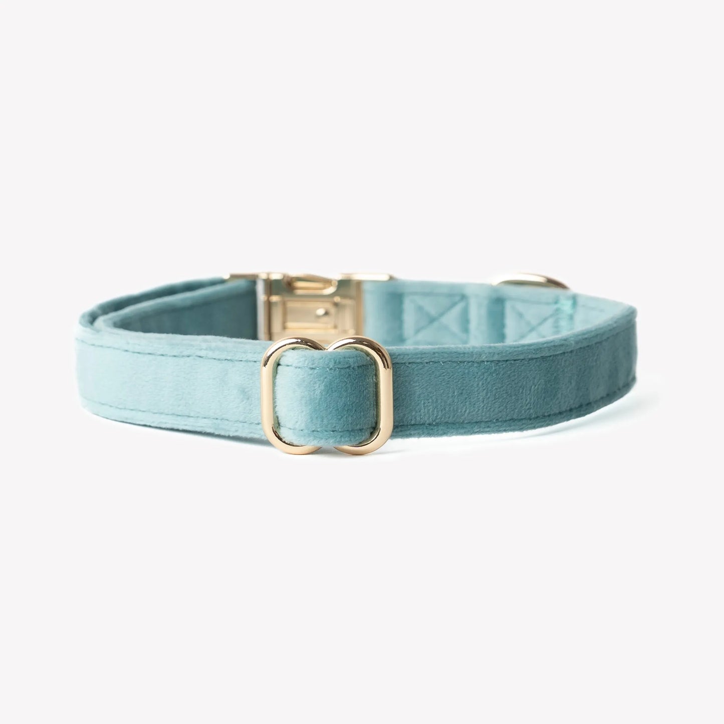 Blue velvet dog collar by FURLOU available in small, medium, and large sizes, perfect for stylish pups.