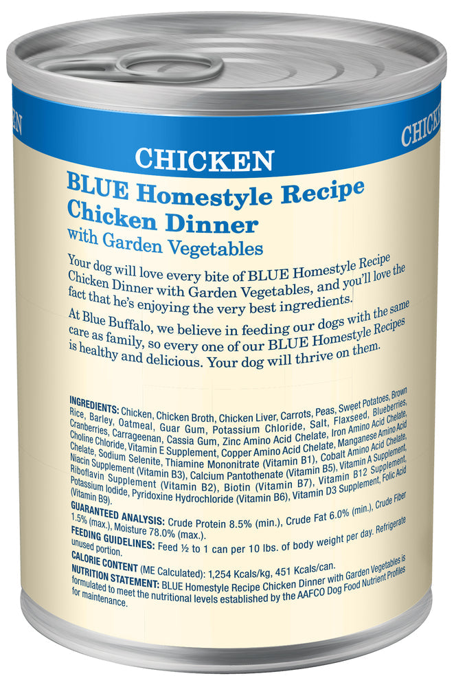 Blue Buffalo Adult Homestyle Chicken, Brown Rice & Garden Vegetables Wet Dog Cans (12.5oz) - Blue Buffalo Wet Dog Food - The Family Pet