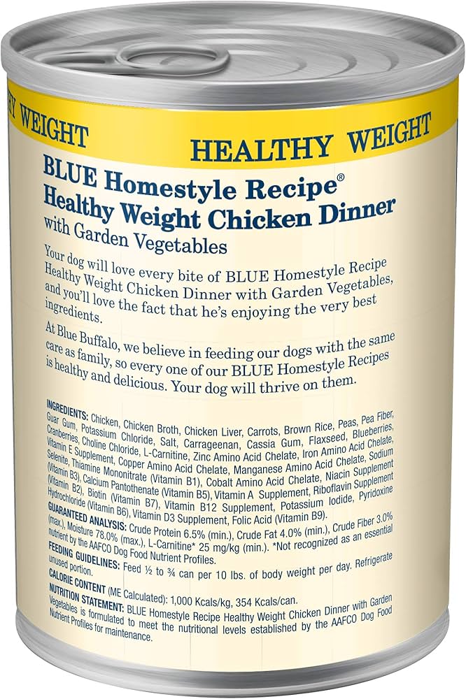 Blue Buffalo Adult Homestyle Healthy Weight Chicken with Garden Vegetables Wet Dog Cans (12.5oz) - Wet Dog Food - The Family Pet