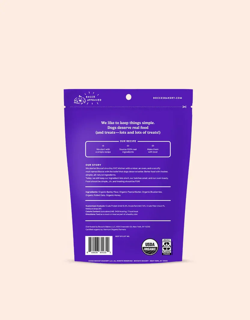 Bocce's Small Batch Wild Berry Biscotti Dog Biscuits by The Family Pet, 12oz bag of tasty dog treats, featuring a vibrant ...