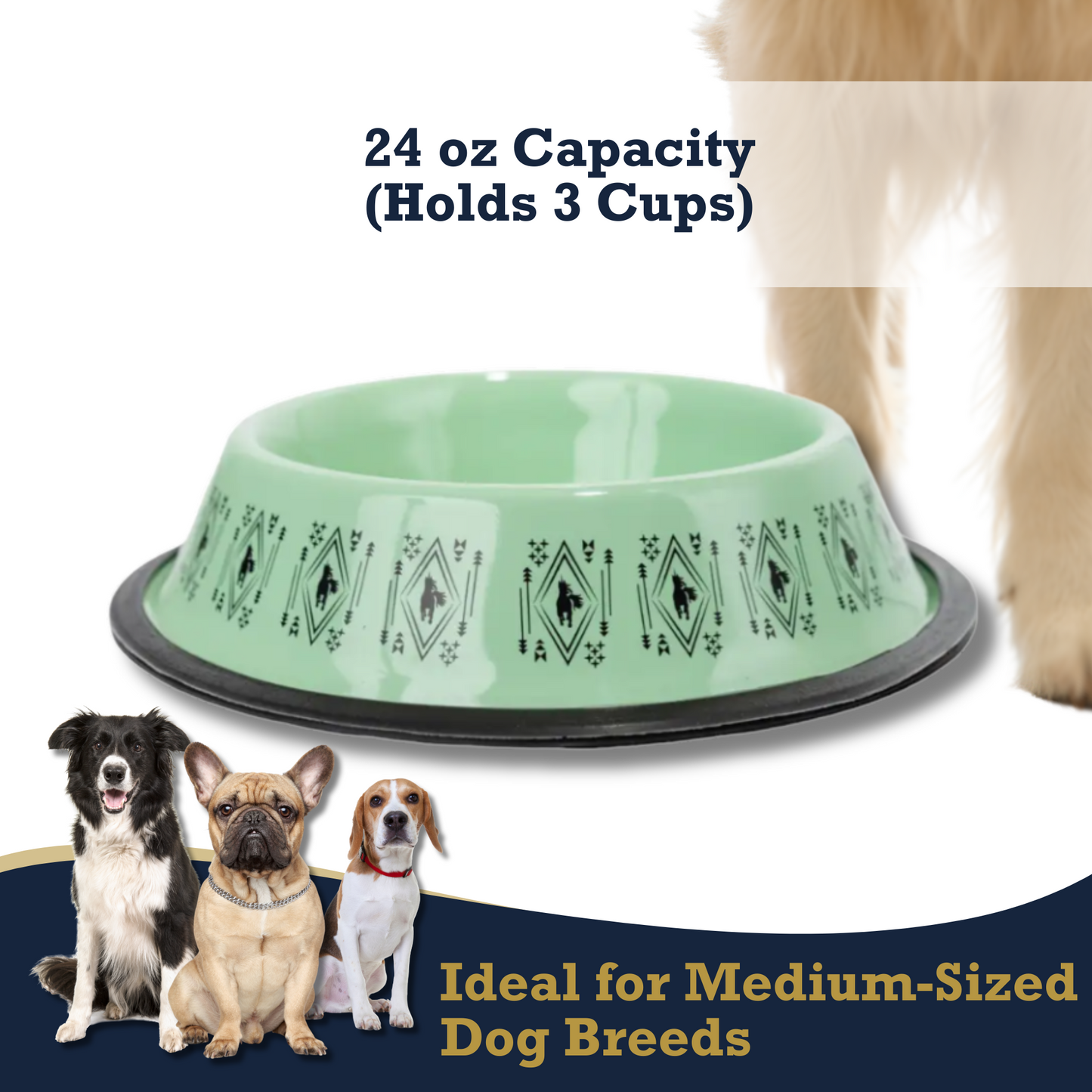 Purrfect Pet Kingdom durable dog food bowl for large dogs, 24 oz capacity, designed for medium-sized breeds