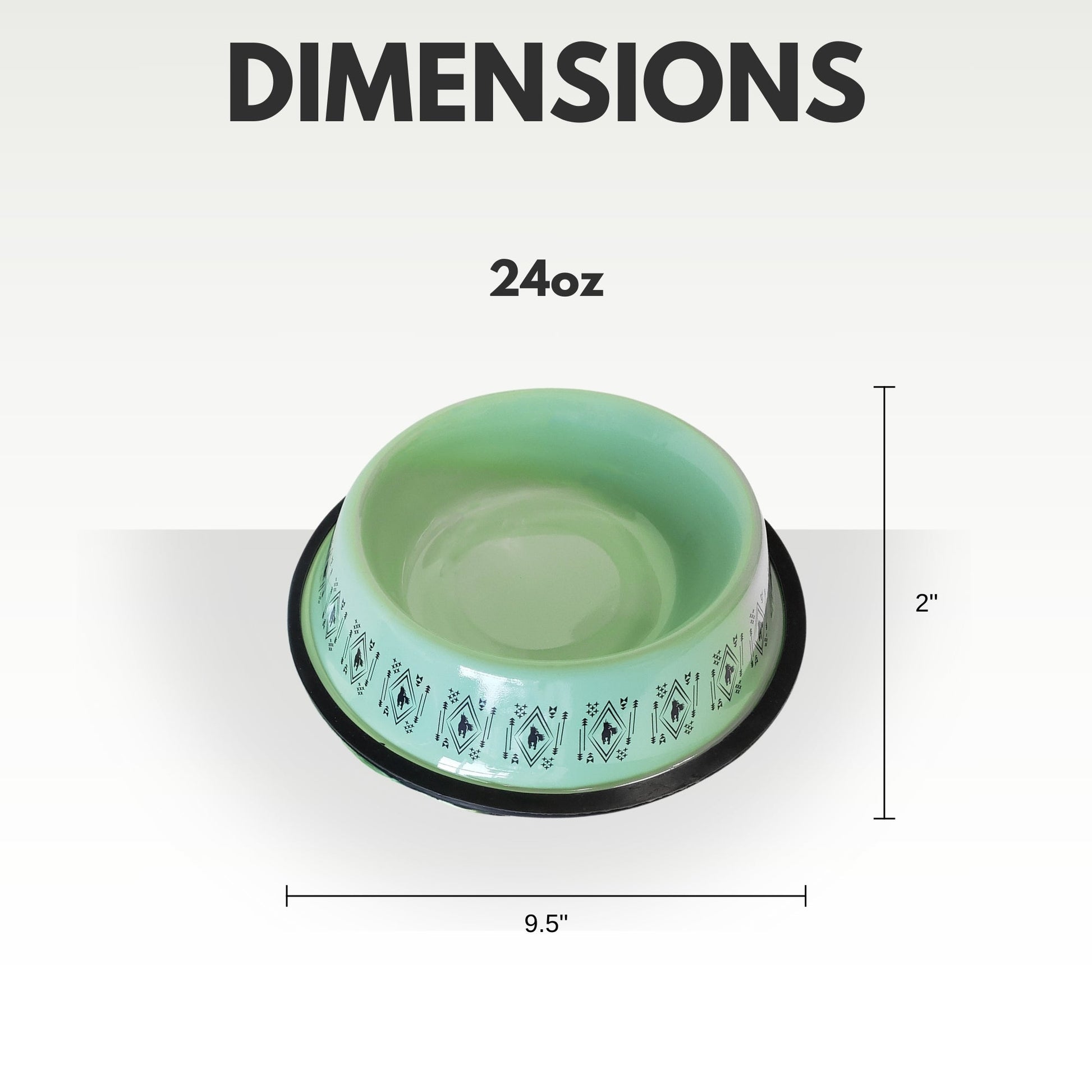 Durable dog food bowl for large dogs in mint green with decorative design, 24oz capacity