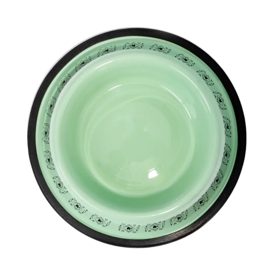 Durable dog food bowl for large dogs in mint green with a black rim from Purrfect Pet Kingdom