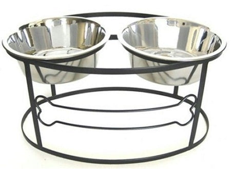 Bone Raised Double Dog Bowl - Medium/Black - Purrfect Pet Kingdom