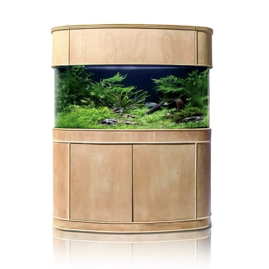 130g Seamless Glass Bowfront Reef-Ready Aquarium Set in Unstained Wood Furniture