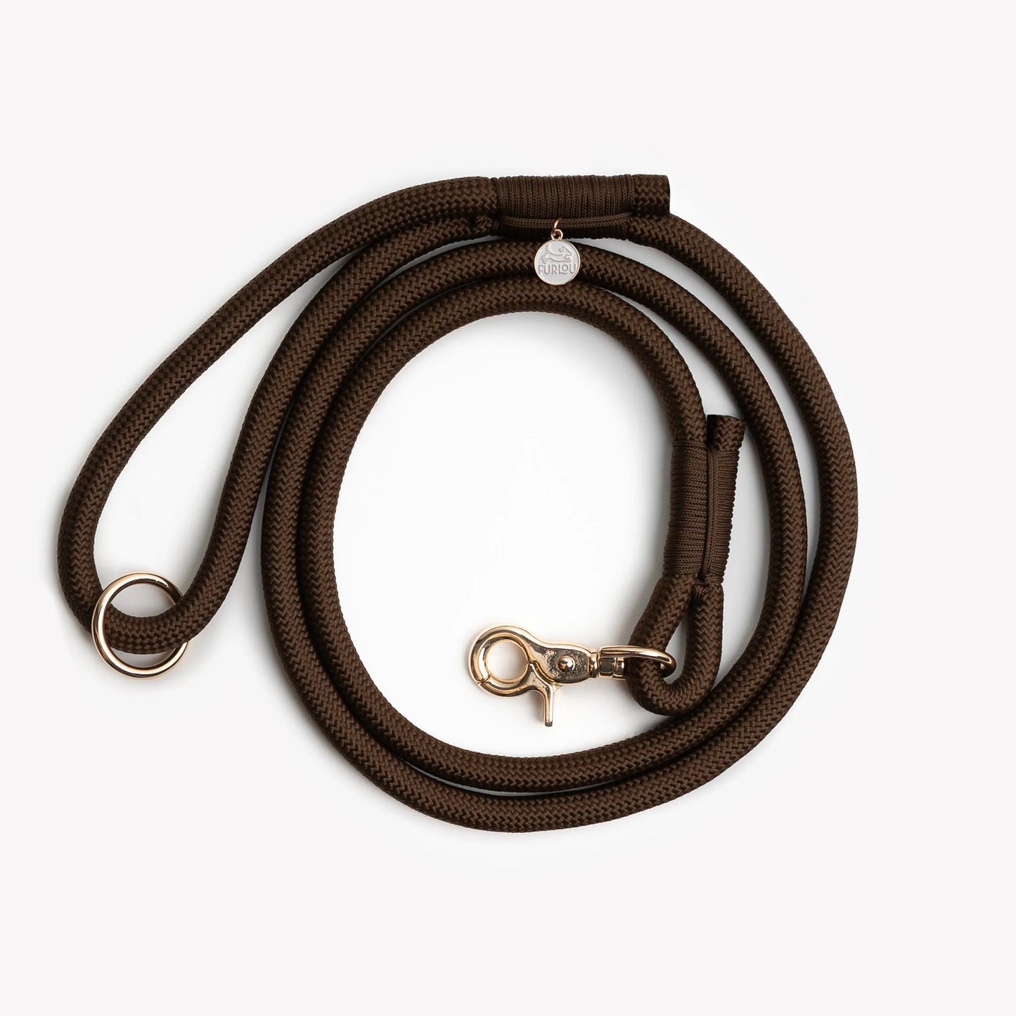 Brown braided rope leash by FURLOU, perfect for walks, featuring durable material and a stylish design. Size: standard.